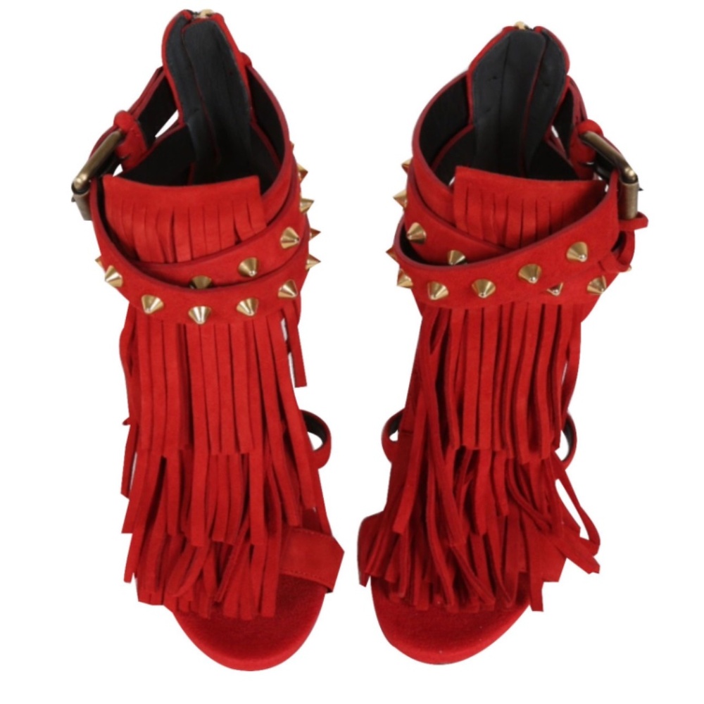 Giuseppe Zanotti Red Fringe Tassel Suede Heels